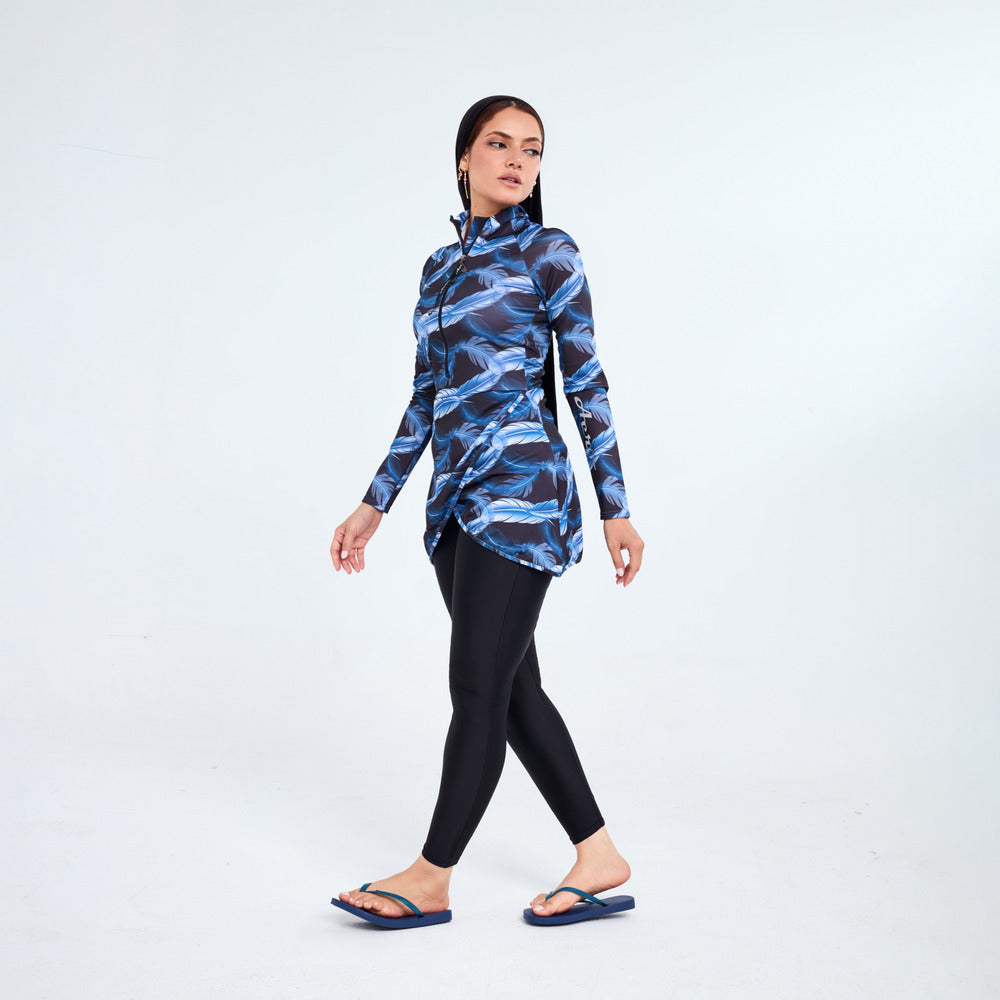 Aerobird Fadila Swimsuit with Pants For Women, Black & Navy - 2 Pieces