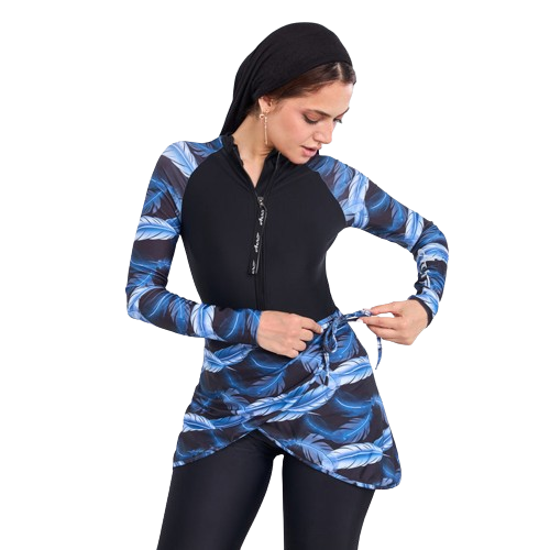 Aerobird Monira LONG SLEEVES TOP WITH SKIRT, Black & Blue - 2 Pieces