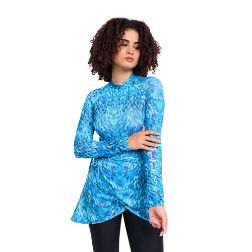 Aerobird Nabila Swimsuit Long Sleeves Top With Skirt, Turquoise & Aqua Green - 2 Pieces