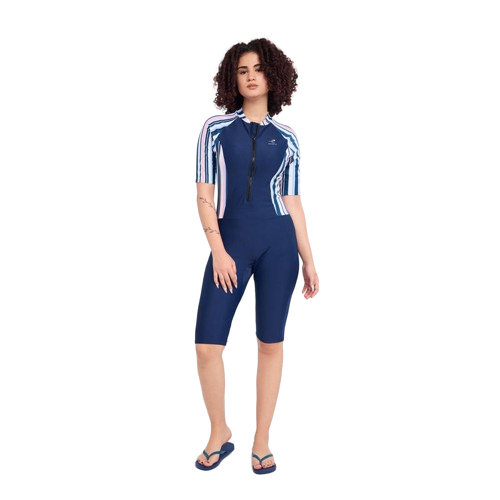 Energetics Swimming Salubit With Half Front Zipper For Women, Dark Blue & White