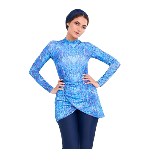 Aerobird Nabila Swimsuit Long Sleeves Top With Skirt, Purple & Blue - 2 Pieces