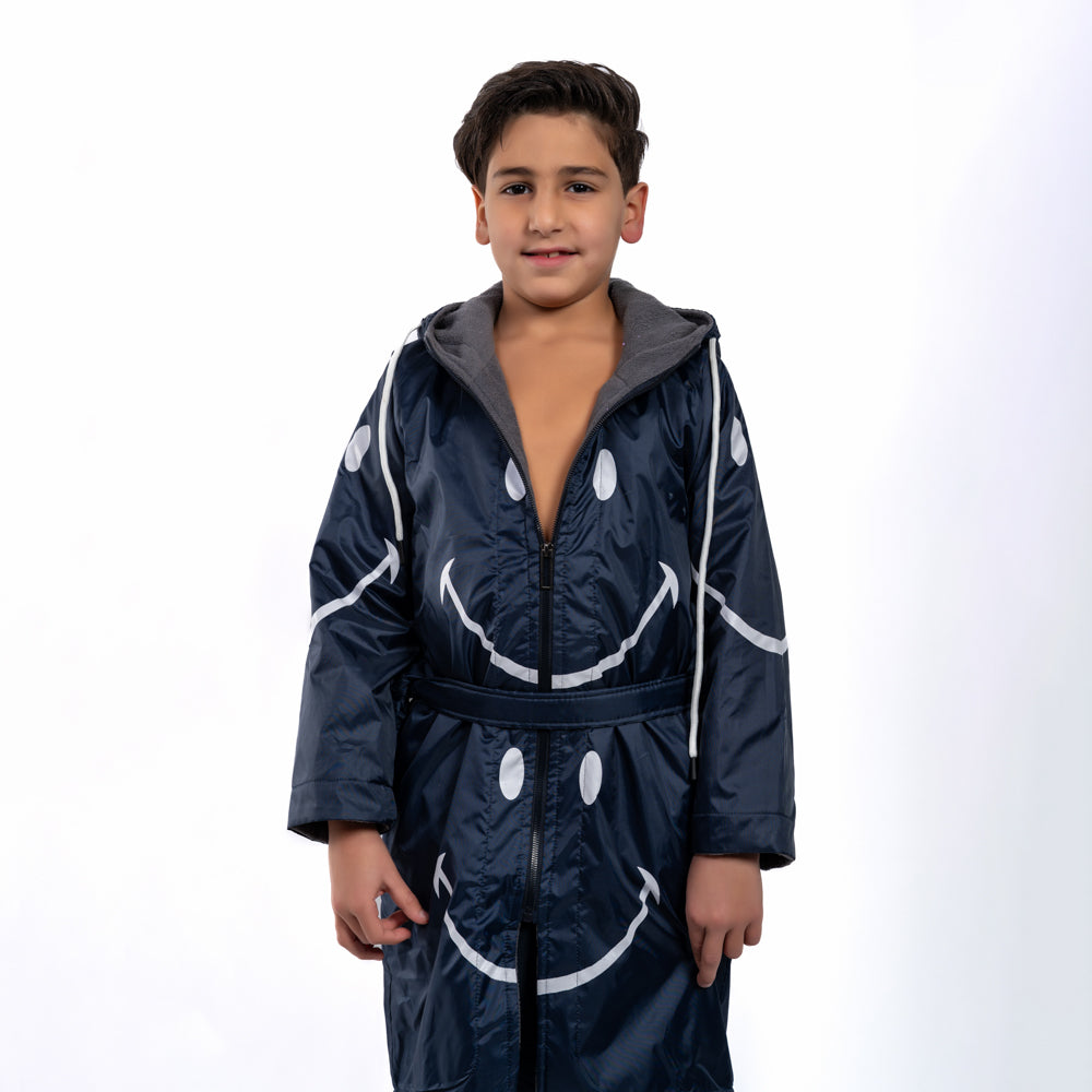 TRAINETIC SMILE WATER PROOF ROBE FOR BOYS, NAVY&GREY