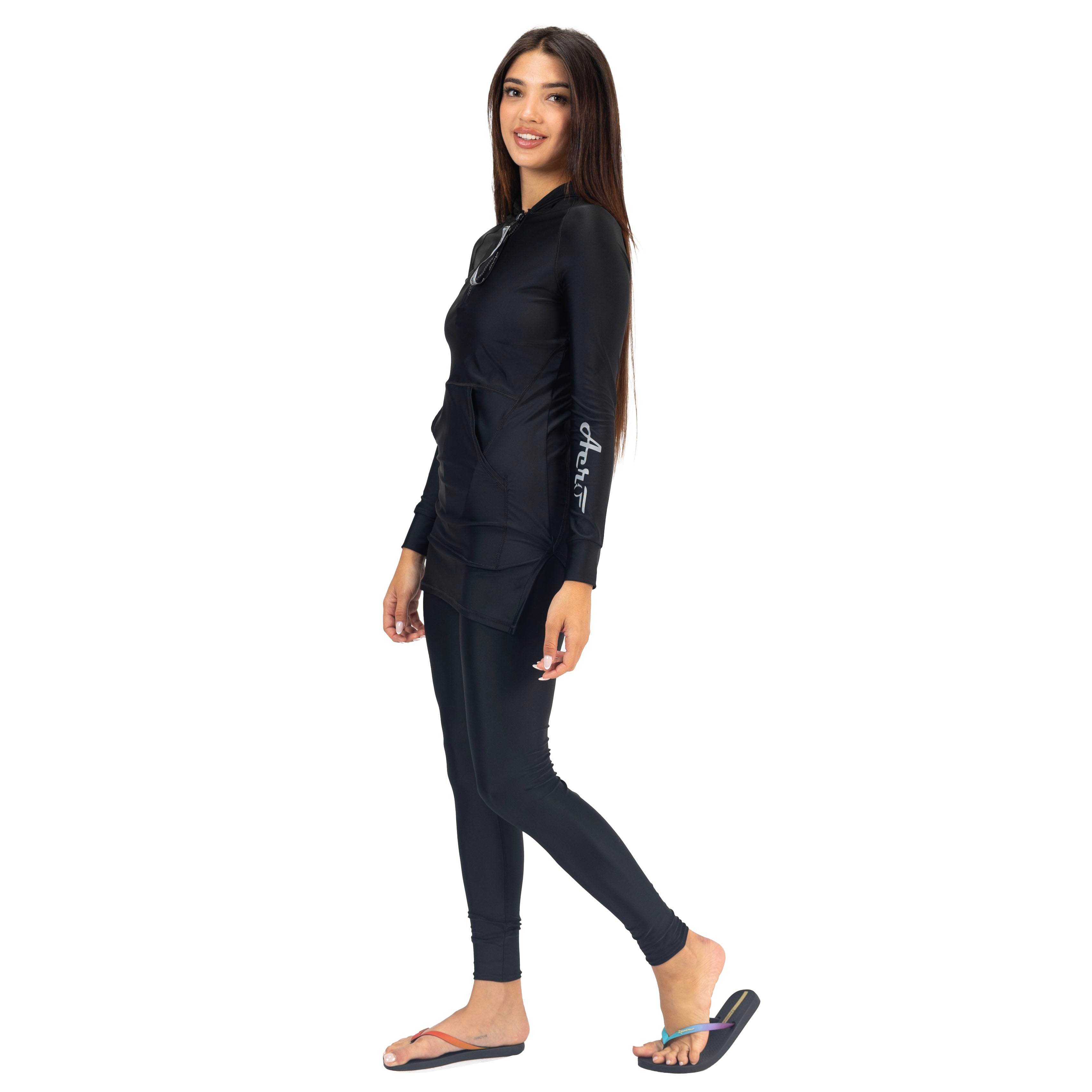 AEROBIRD MALIKA HOODED LONG SLEEVES TOP FOR WOMEN, BLACK