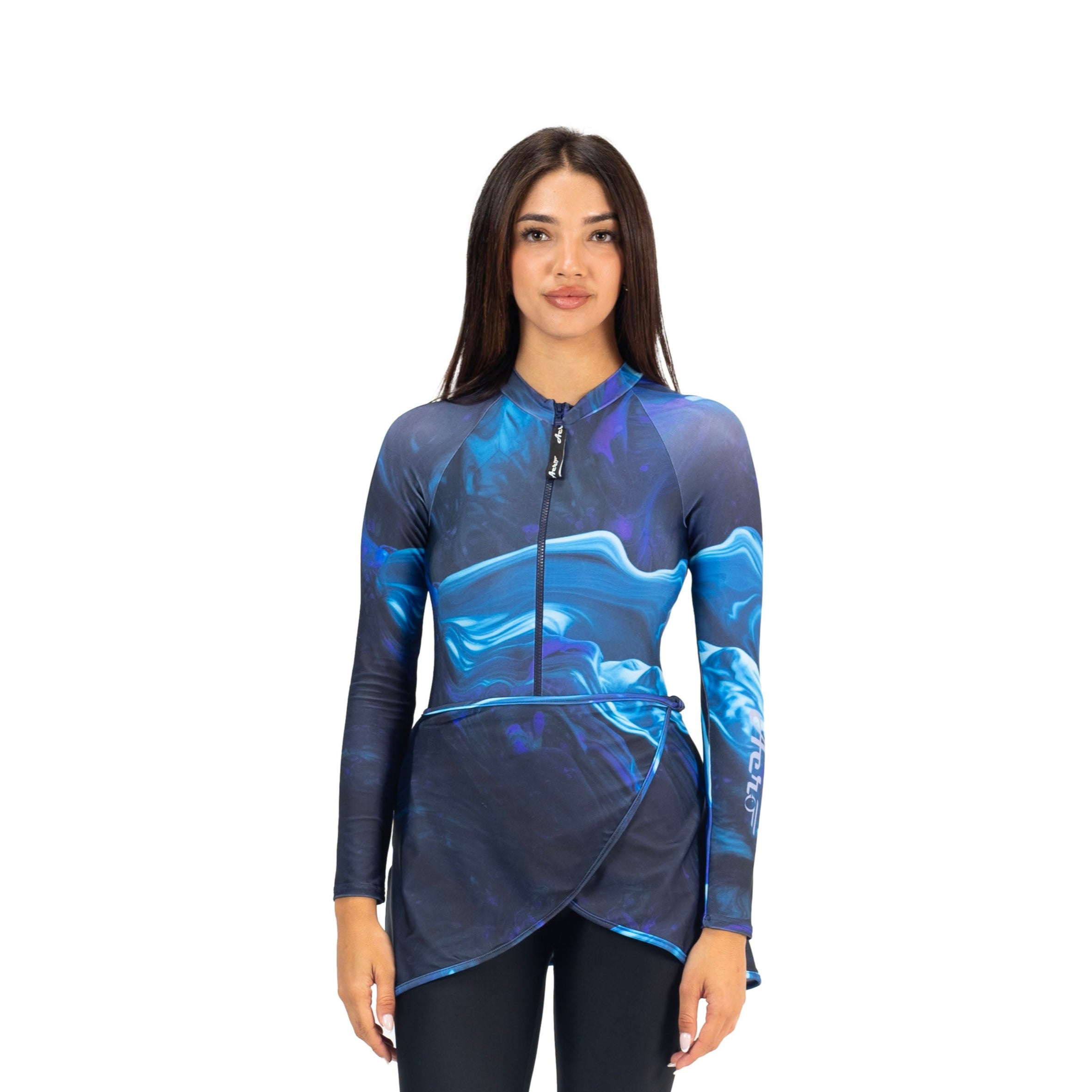 AEROBIRD NAGIBA SWIMSUIT LONG SLEEVES TOP WITH SKIRT FOR WOMEN, NAVY&BLUE
