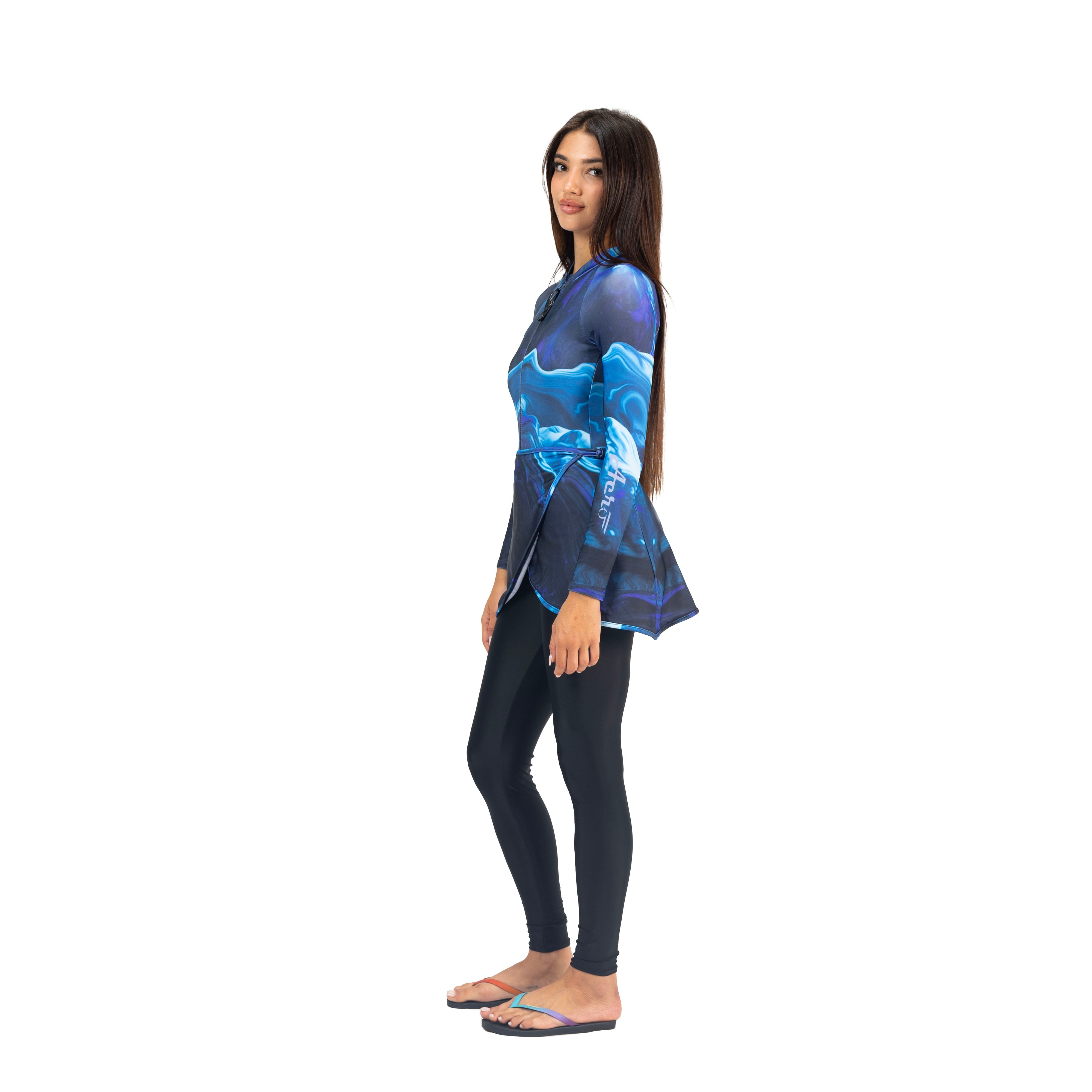 AEROBIRD NAGIBA SWIMSUIT LONG SLEEVES TOP WITH SKIRT FOR WOMEN, NAVY&BLUE