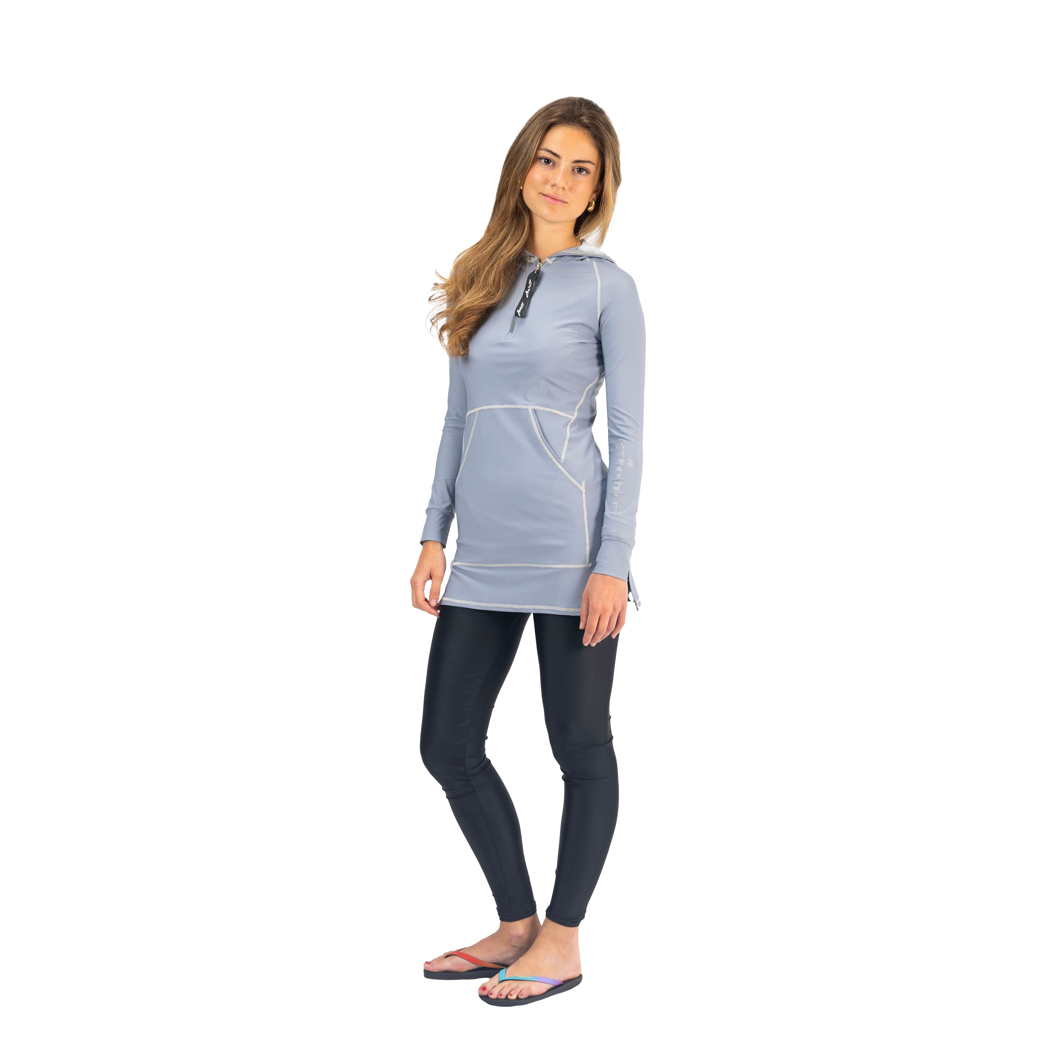 AEROBIRD MALIKA HOODED LONG SLEEVES TOP FOR WOMEN, GREY