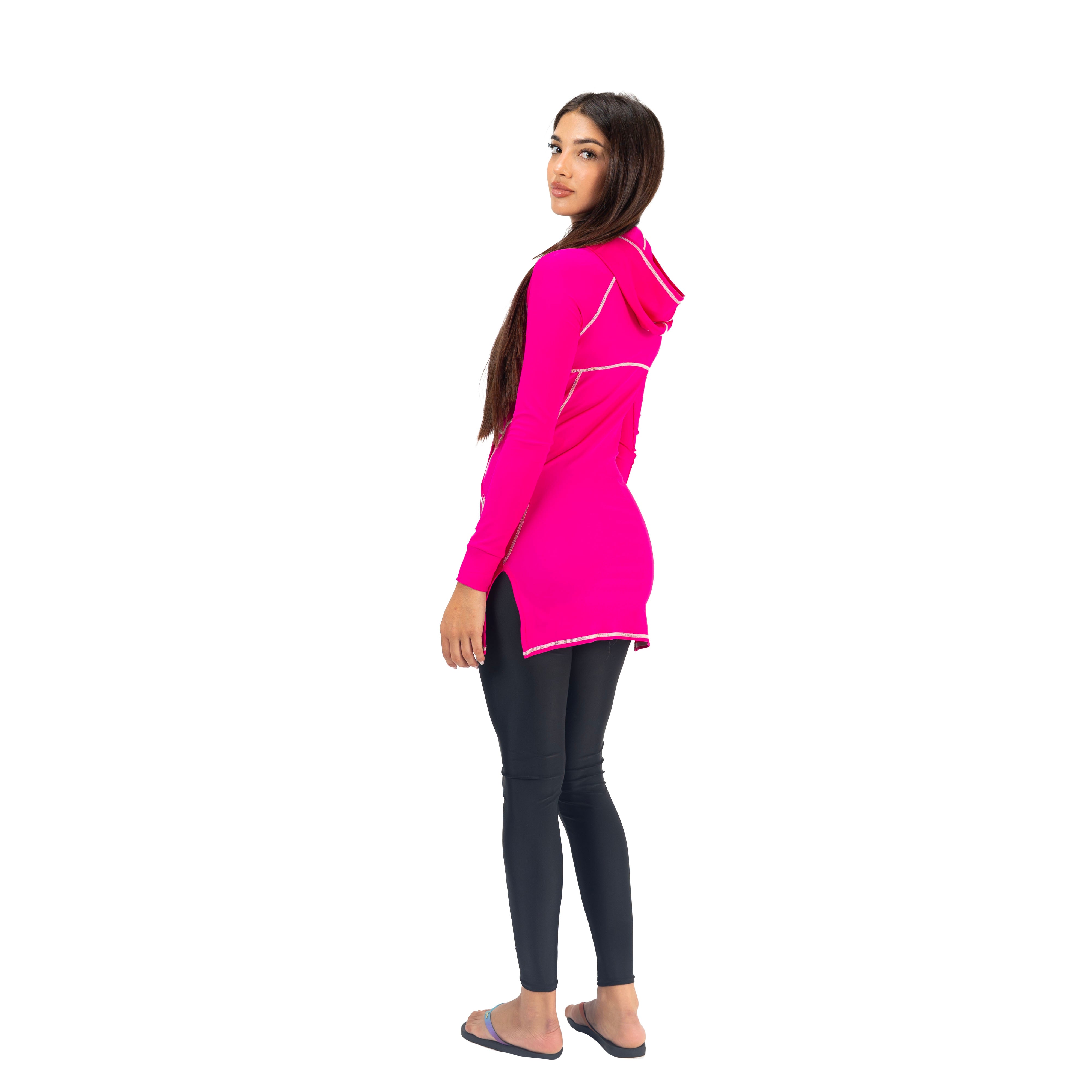 AEROBIRD MALIKA HOODED LONG SLEEVES TOP FOR WOMEN, FUCHSIA