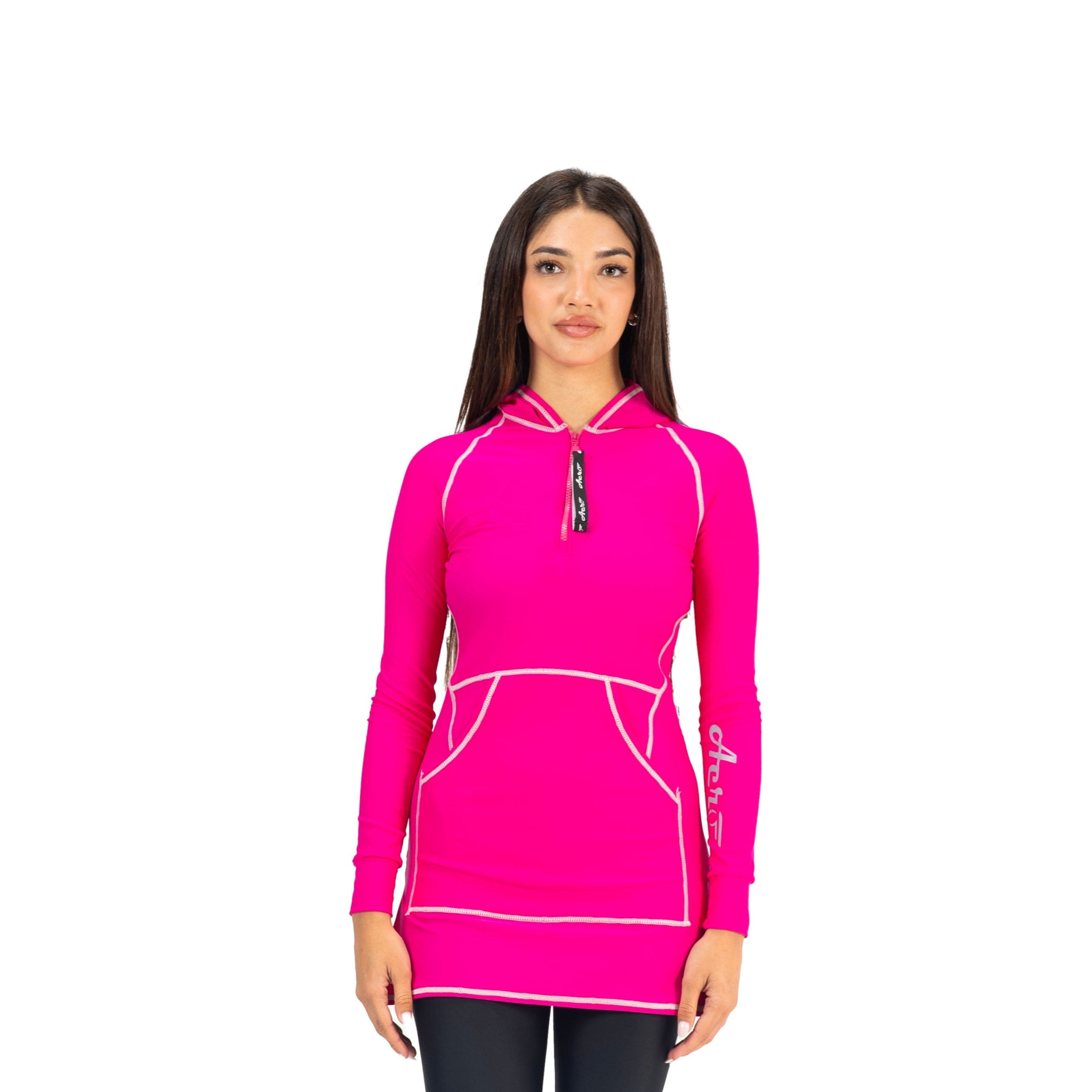 AEROBIRD MALIKA HOODED LONG SLEEVES TOP FOR WOMEN, FUCHSIA