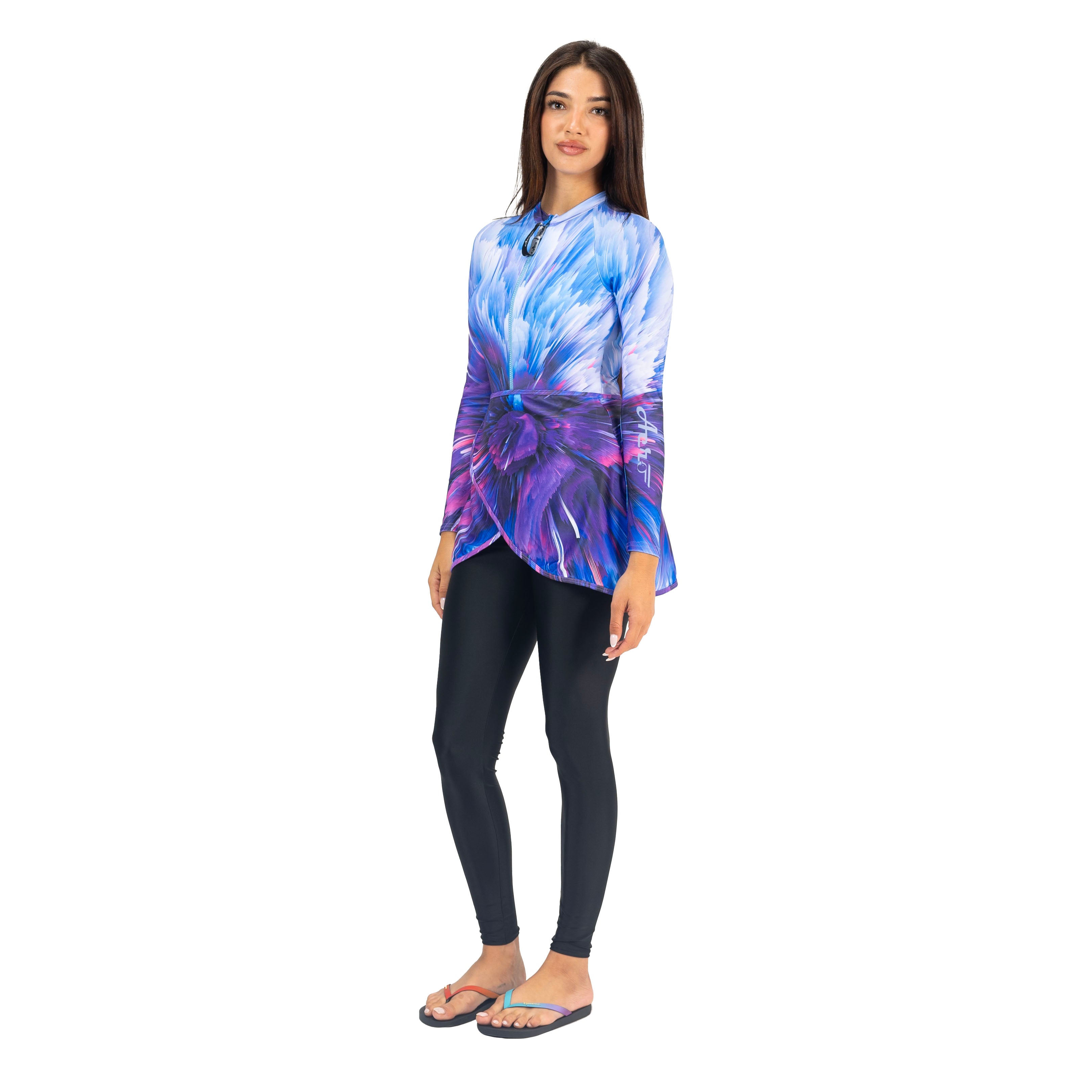 AEROBIRD FARIDA SWIMSUIT LONG SLEEVES TOP WITH SKIRT FOR WOMEN, PURPLE&BLUE