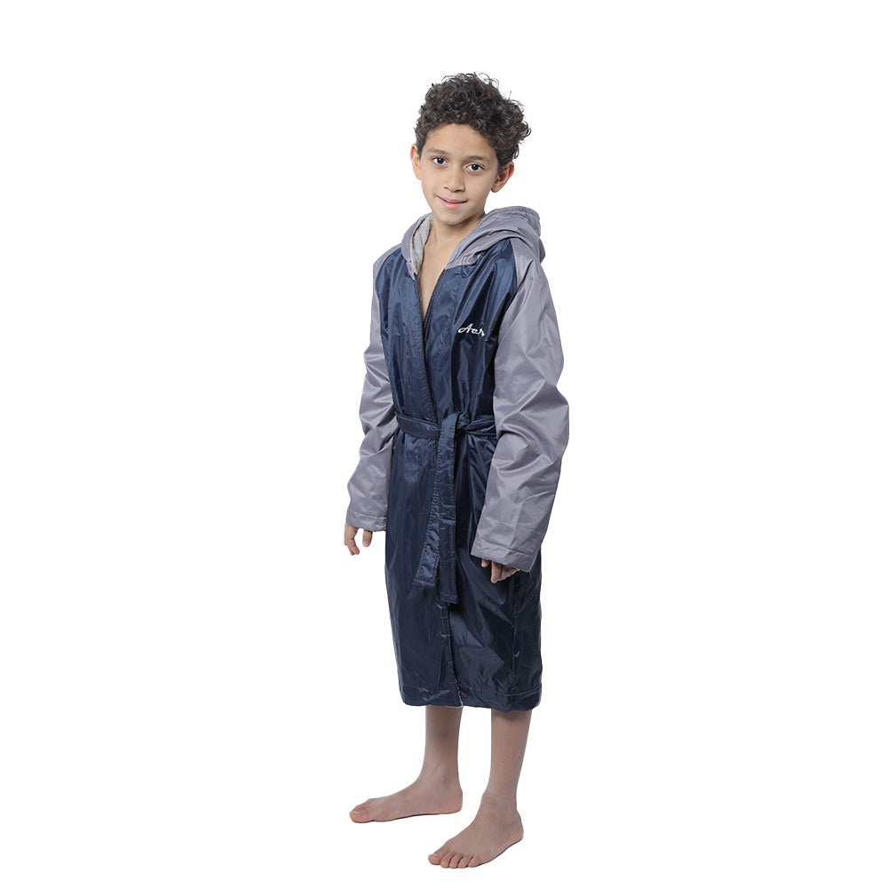 Aerobird Water Proof Robe With Sleeves & Hoodie For Kids, Navy & Grey