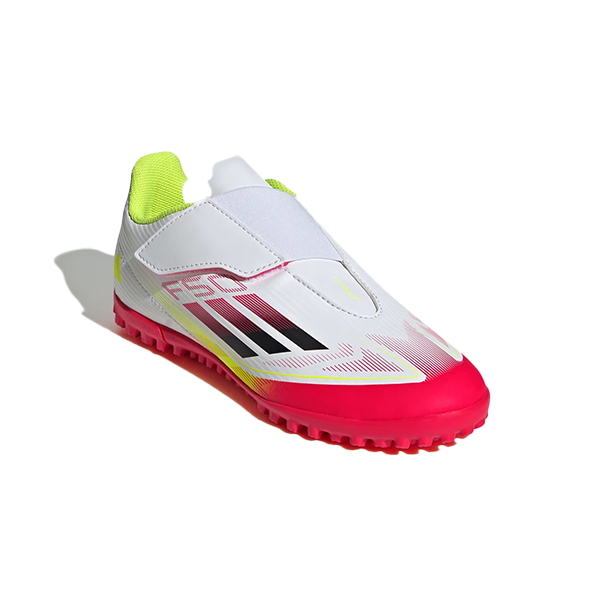 حذاء ADIDAS F50 CLUB VEL TF J TARTAN للأولاد، أبيض سحابي وأسود أساسي وأصفر شمسي
