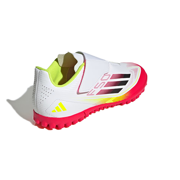 حذاء ADIDAS F50 CLUB VEL TF J TARTAN للأولاد، أبيض سحابي وأسود أساسي وأصفر شمسي