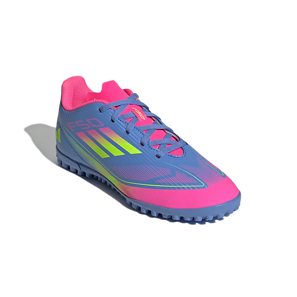 Adidas F50 Club Tf J Tartan Shoes For Boys, Blue Fusion & Lucid Lemon & Lucid Pink