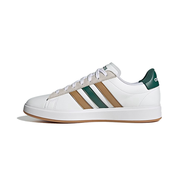 ADIDAS GRAND COURT 2.0 LIFESTYLE SHOES FOR MEN, CLOUD WHITE & BRONZE STRATA & COLLEGIATE GREEN